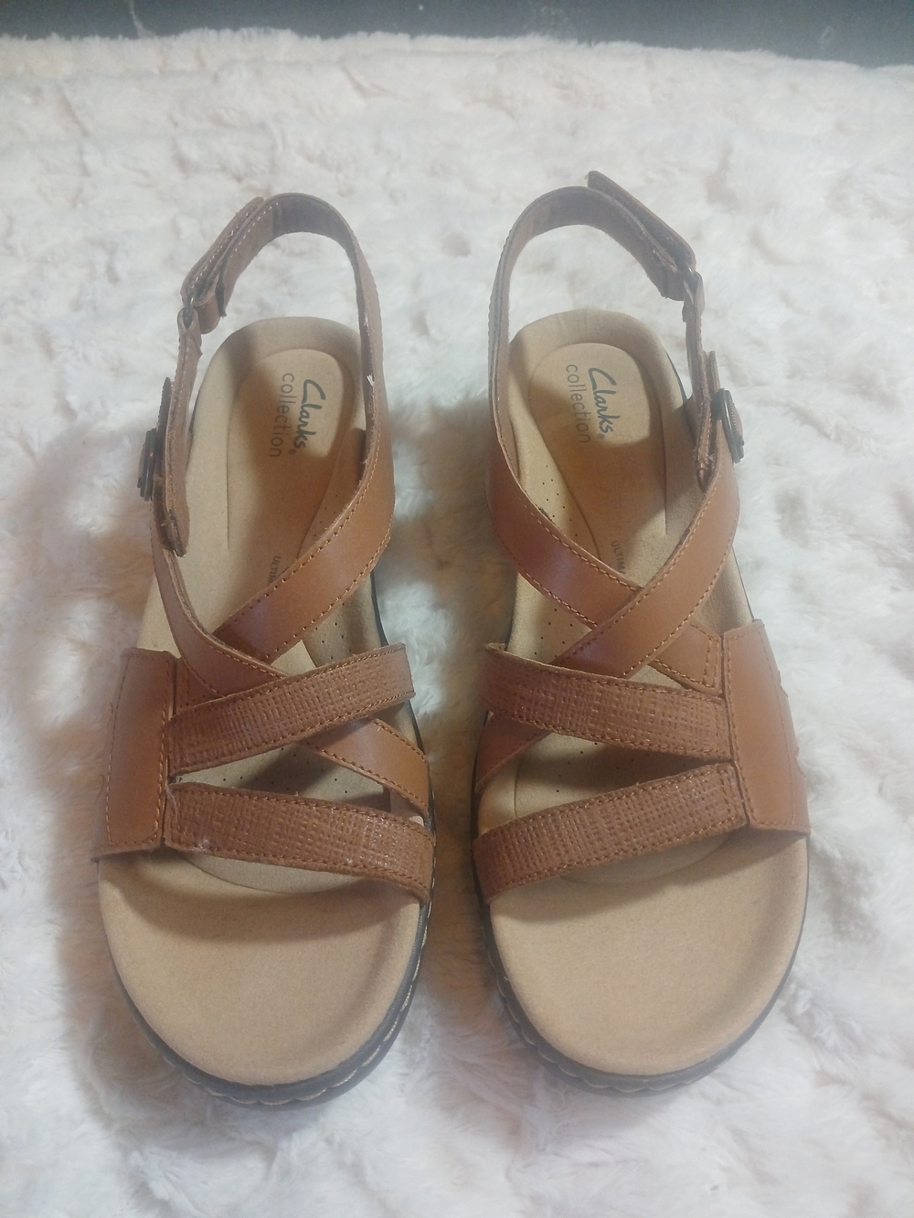 Clarks Womens Merliah Bonita Tan Leather Adjustable Ankle Strap Sandal Size 9.5M